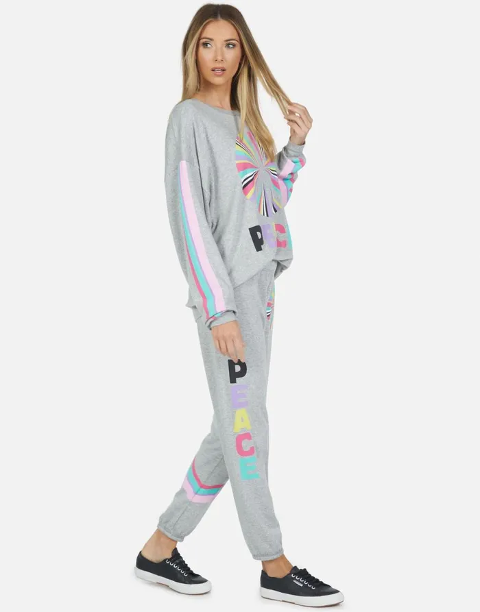 Women039s Brynn Rainbow Ray Peace Heather Grey Lauren Moshi Long Sweatpants