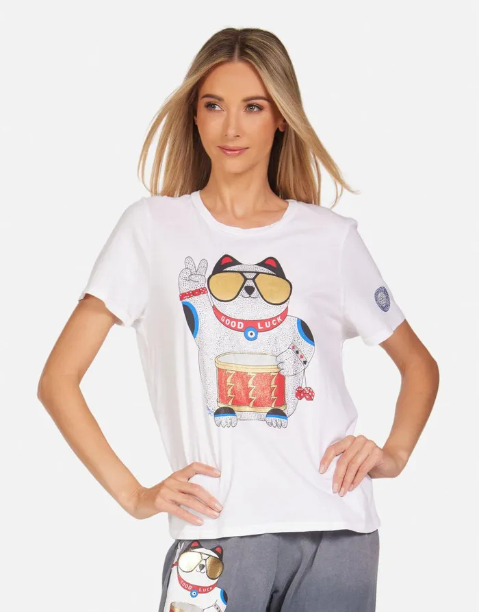 Women039s Croft Lucky Cat White Lauren Moshi Short Sleeve