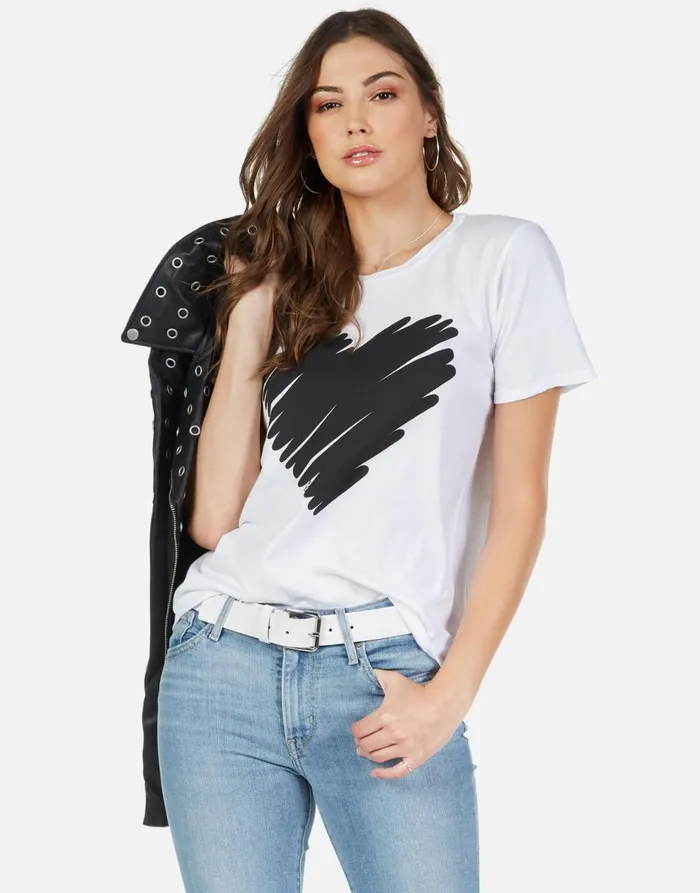 Women039s Croft Scribble Heart White Lauren Moshi Short Sleeve