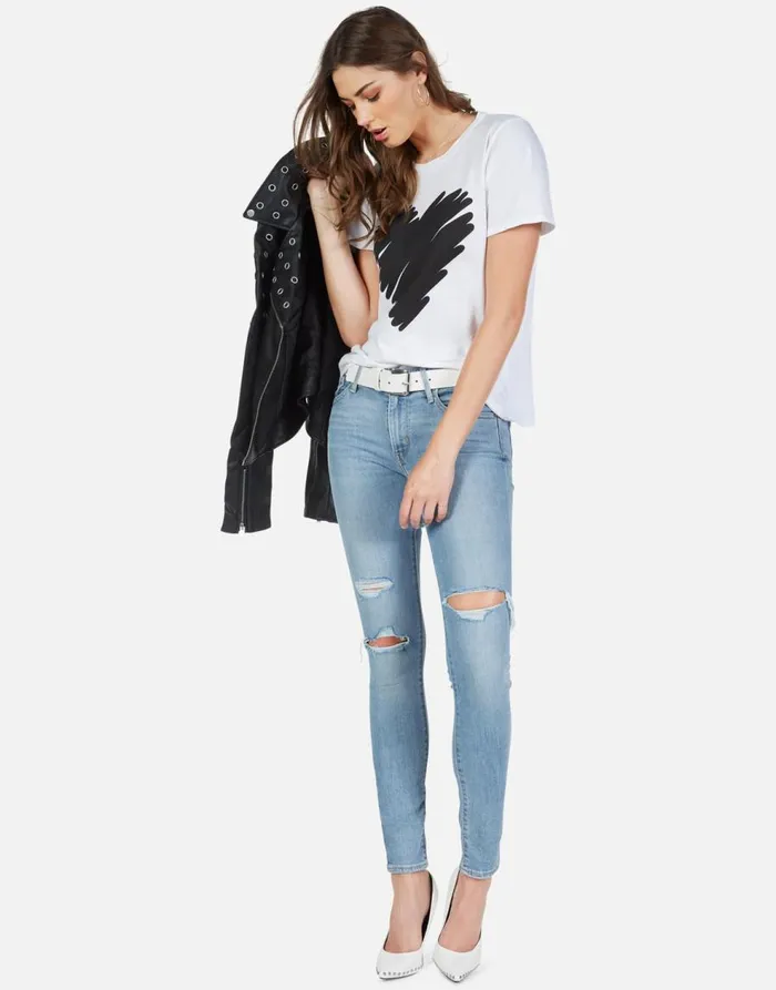 Women039s Croft Scribble Heart White Lauren Moshi Short Sleeve