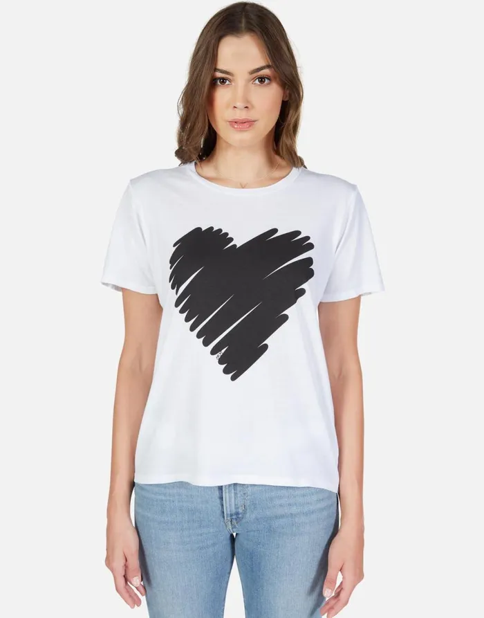 Women039s Croft Scribble Heart White Lauren Moshi Short Sleeve