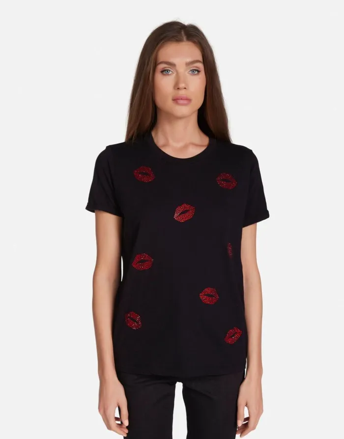 Women039s Edda Crystal Kisses Black Lauren Moshi Short Sleeve