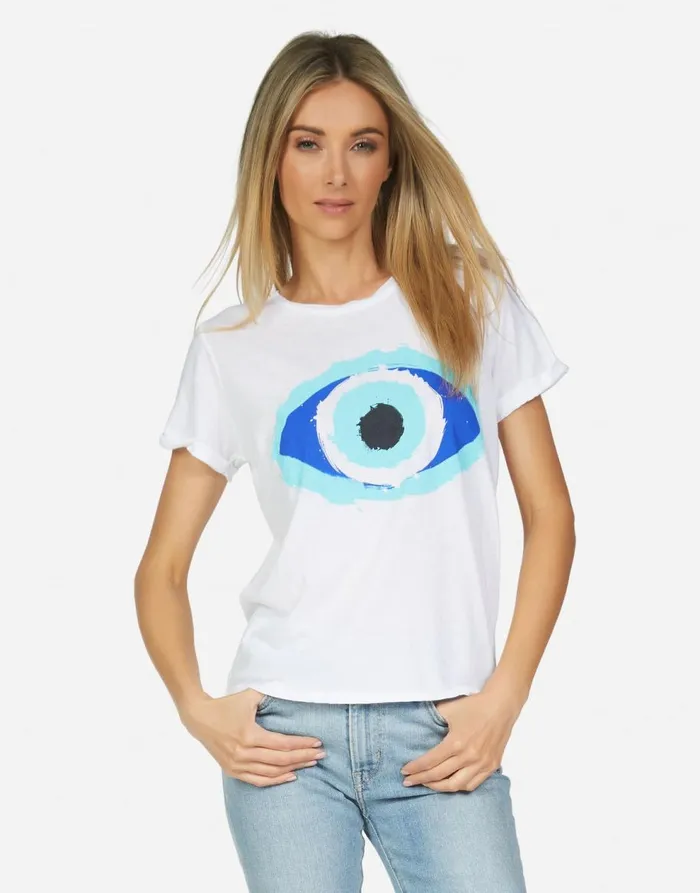 Women039s Edda Painted Evil Eye White Lauren Moshi Short Sleeve