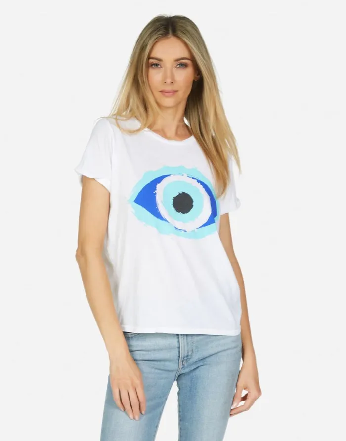 Women039s Edda Painted Evil Eye White Lauren Moshi Short Sleeve