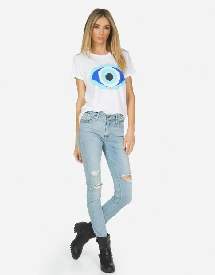 Women039s Edda Painted Evil Eye White Lauren Moshi Short Sleeve