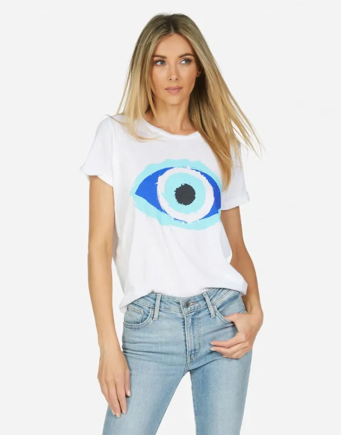 Women039s Edda Painted Evil Eye White Lauren Moshi Short Sleeve