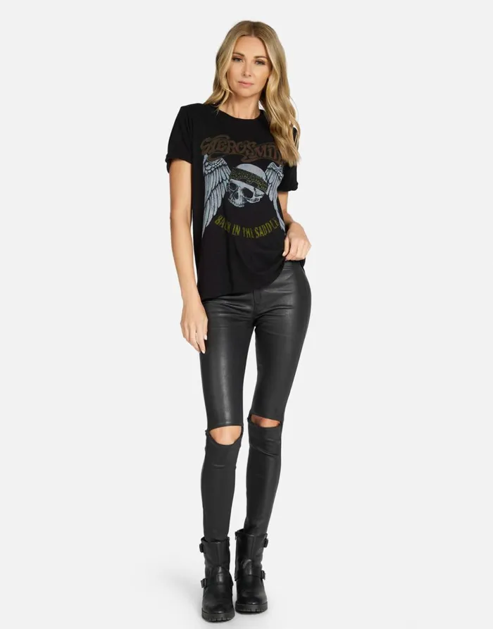 Women039s Edda X Aerosmith Skull Black Lauren Moshi Short Sleeve