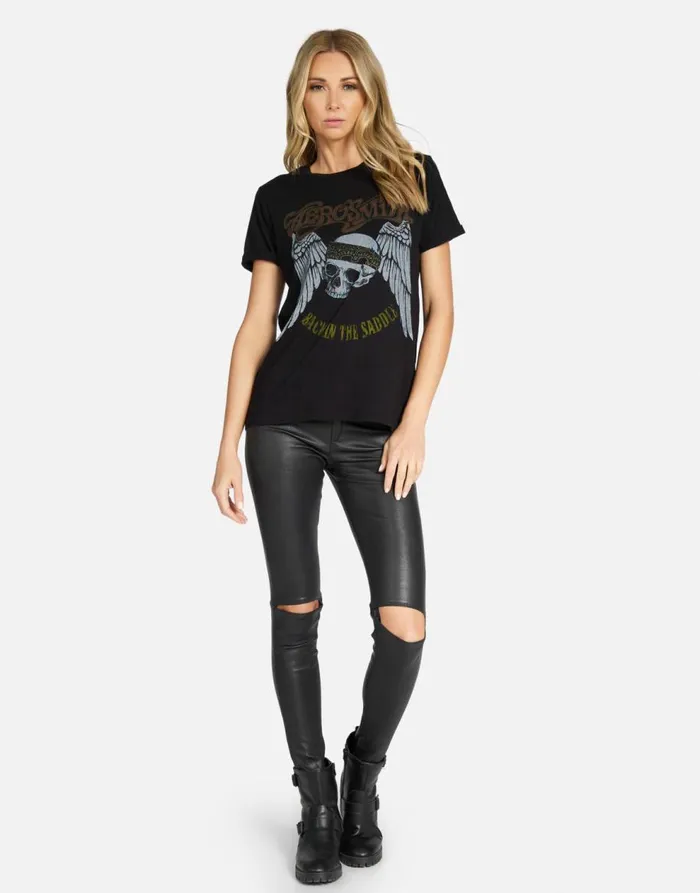 Women039s Edda X Aerosmith Skull Black Lauren Moshi Short Sleeve