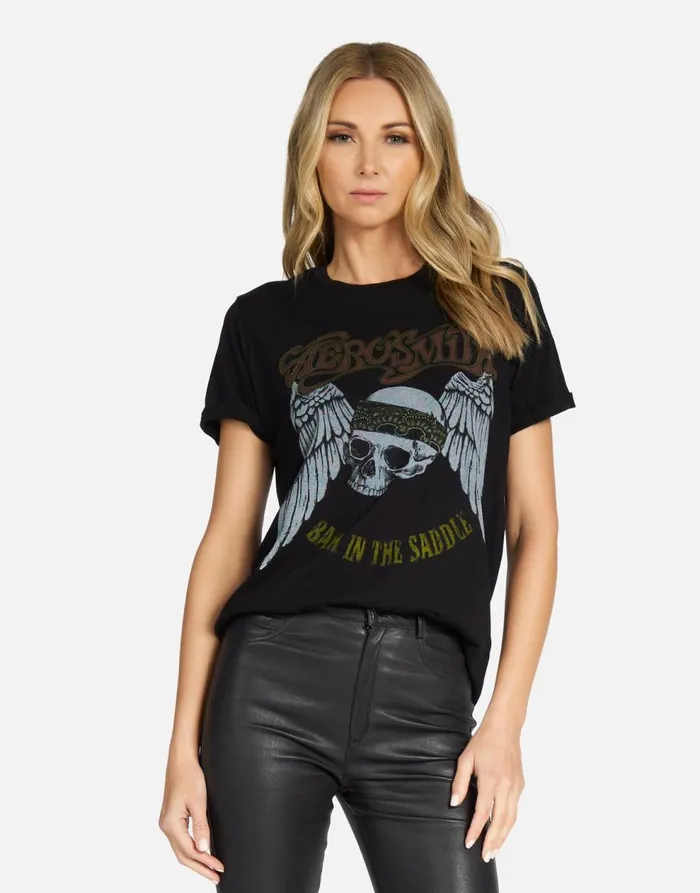 Women039s Edda X Aerosmith Skull Black Lauren Moshi Short Sleeve