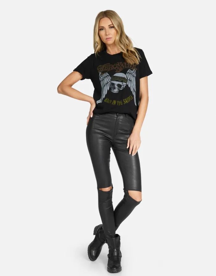 Women039s Edda X Aerosmith Skull Black Lauren Moshi Short Sleeve