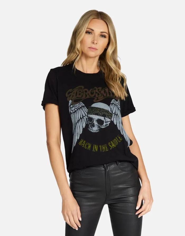 Women039s Edda X Aerosmith Skull Black Lauren Moshi Short Sleeve