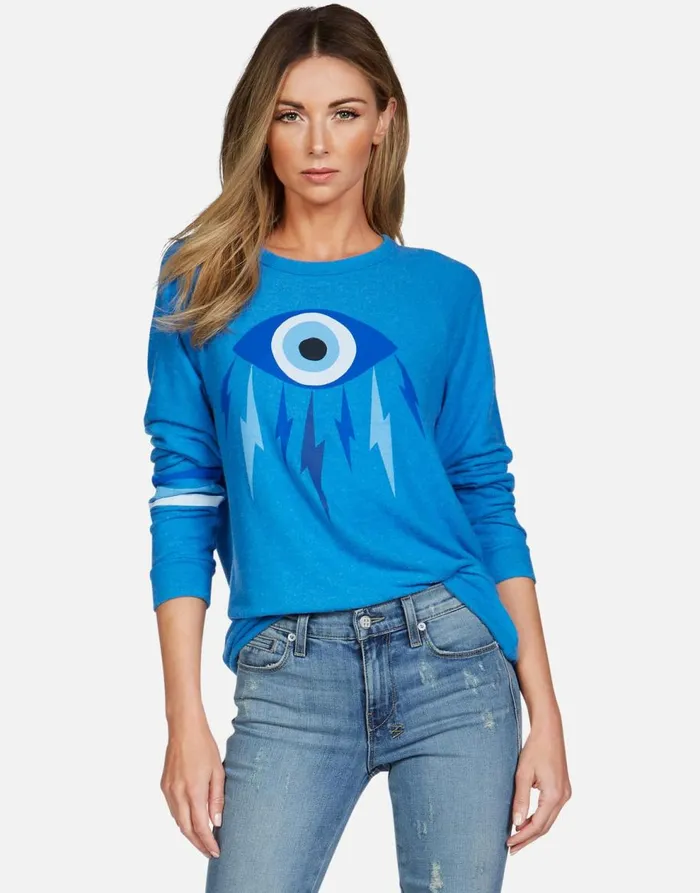 Women039s Everly Electric Evil Eye Sky Blue Lauren Moshi Long Sleeve