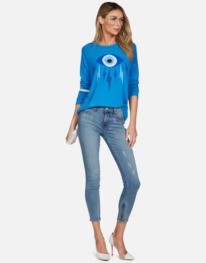 Women039s Everly Electric Evil Eye Sky Blue Lauren Moshi Long Sleeve