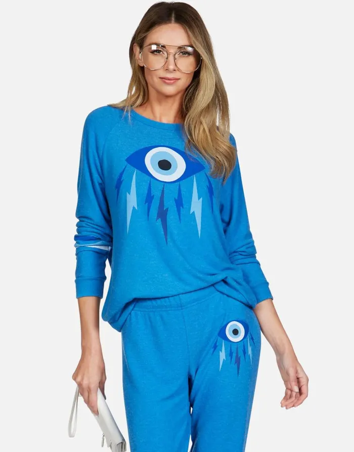 Women039s Everly Electric Evil Eye Sky Blue Lauren Moshi Long Sleeve