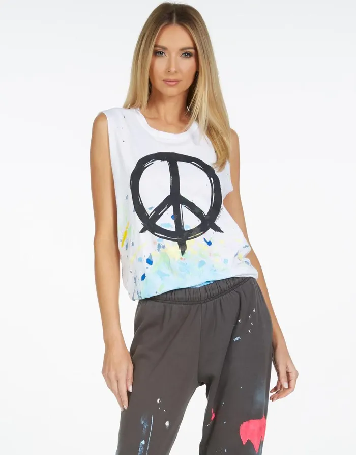 Women039s Kel Brush Peace Whitepaint Splatter Lauren Moshi Tanks