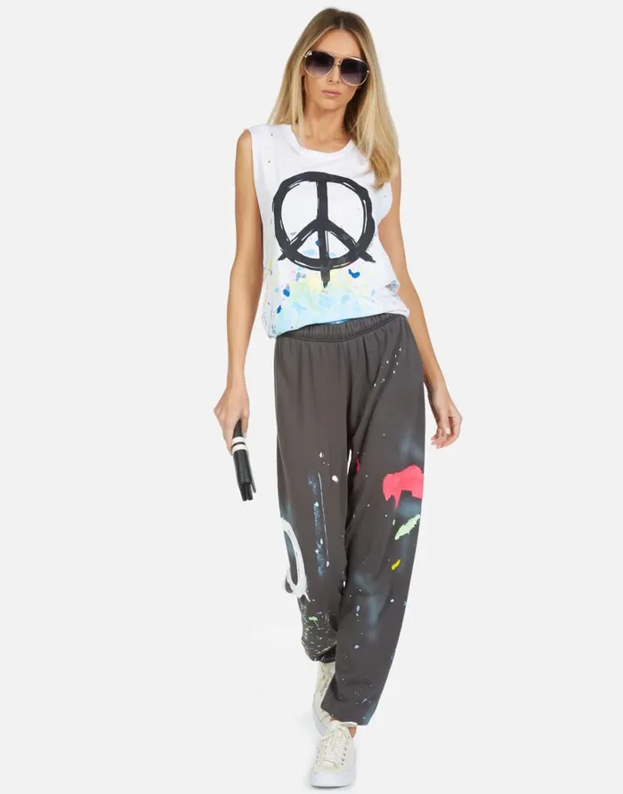 Women039s Kel Brush Peace Whitepaint Splatter Lauren Moshi Tanks