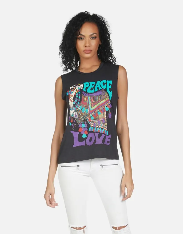 Women039s Kel Peace Love Camel Onyx Lauren Moshi Tanks