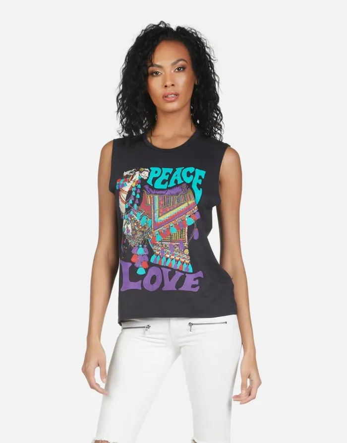 Women039s Kel Peace Love Camel Onyx Lauren Moshi Tanks