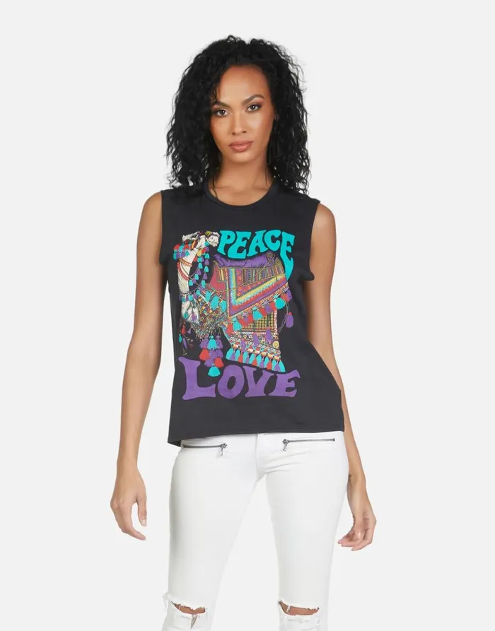Women039s Kel Peace Love Camel Onyx Lauren Moshi Tanks