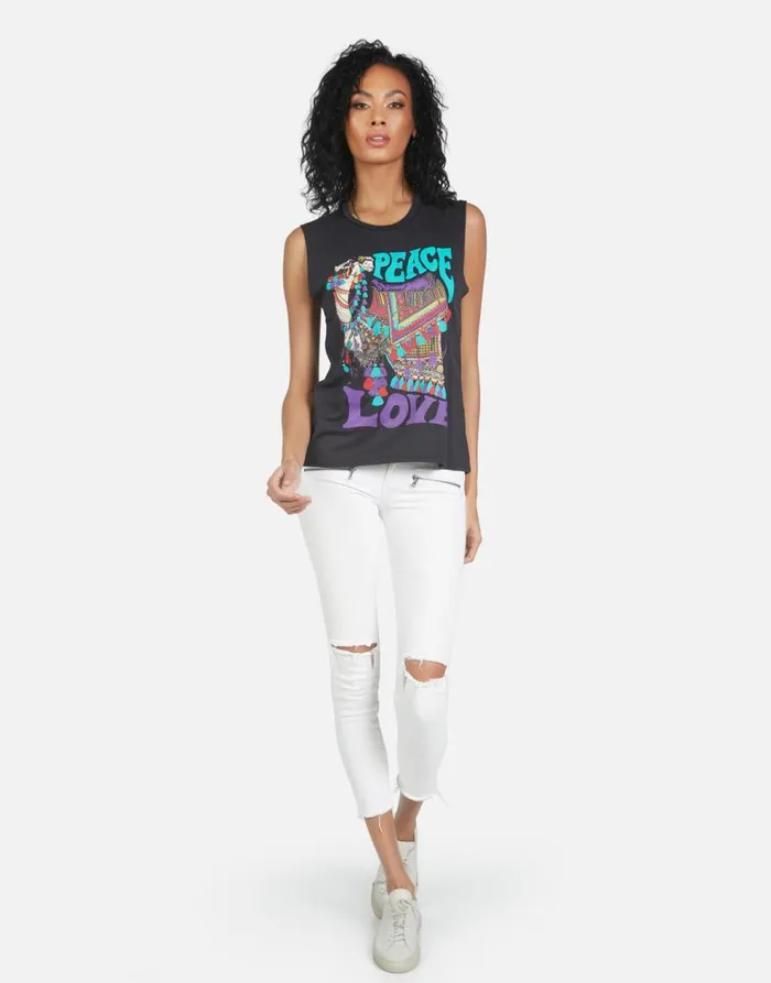 Women039s Kel Peace Love Camel Onyx Lauren Moshi Tanks