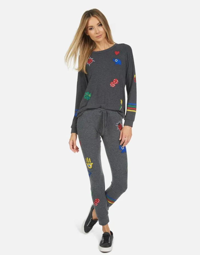 Women039s Kizzy Lucky Elements Heather Black Lauren Moshi Long Sweatpants