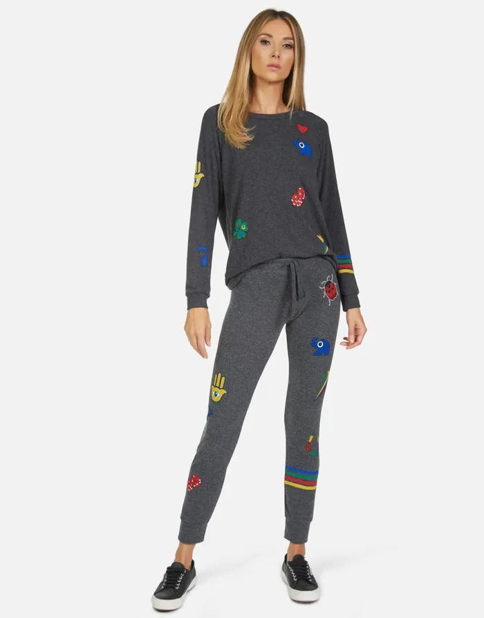Women039s Kizzy Lucky Elements Heather Black Lauren Moshi Long Sweatpants