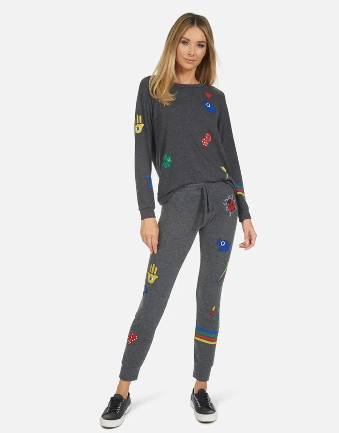 Women039s Kizzy Lucky Elements Heather Black Lauren Moshi Long Sweatpants