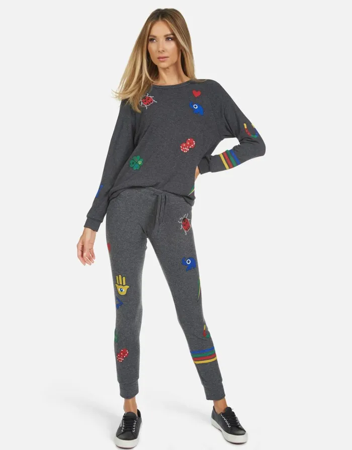 Women039s Kizzy Lucky Elements Heather Black Lauren Moshi Long Sweatpants
