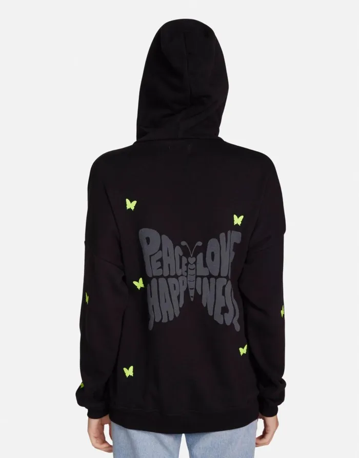 Women039s Koa Neon Peace Love Butterflies Black Lauren Moshi Hoodies