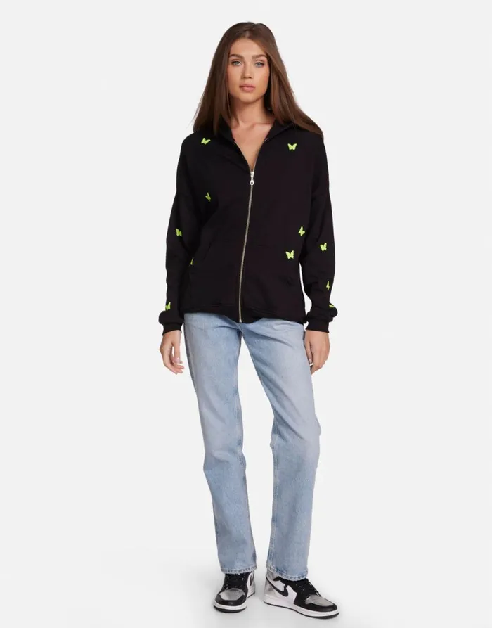 Women039s Koa Neon Peace Love Butterflies Black Lauren Moshi Hoodies