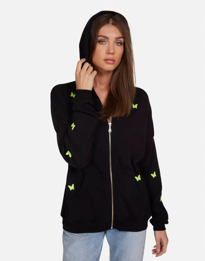 Women039s Koa Neon Peace Love Butterflies Black Lauren Moshi Hoodies