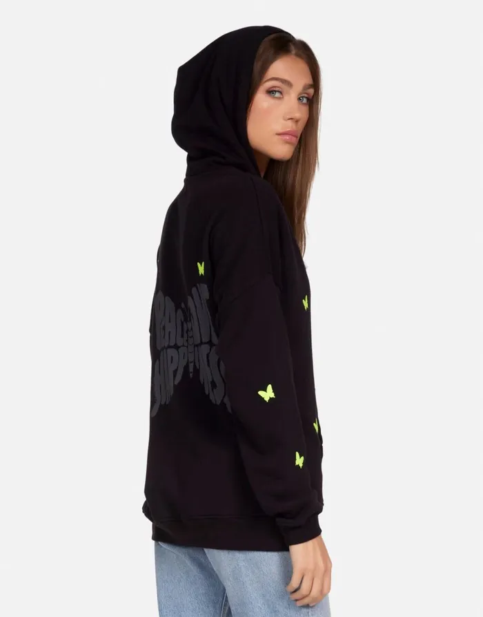 Women039s Koa Neon Peace Love Butterflies Black Lauren Moshi Hoodies