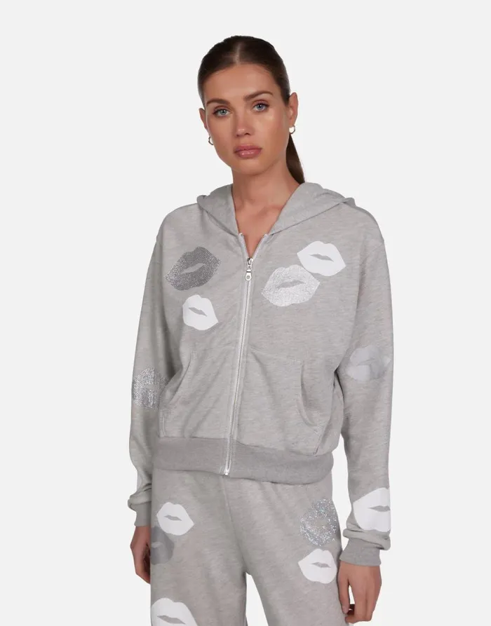 Women039s Lachelle Crystal Multi Lips Heather Grey Lauren Moshi Hoodies