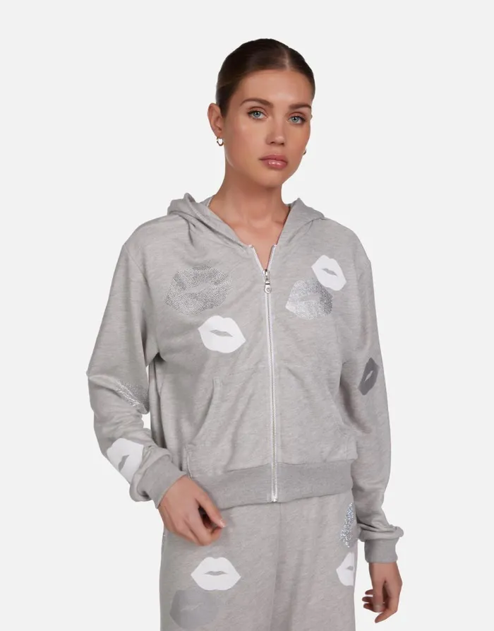 Women039s Lachelle Crystal Multi Lips Heather Grey Lauren Moshi Hoodies