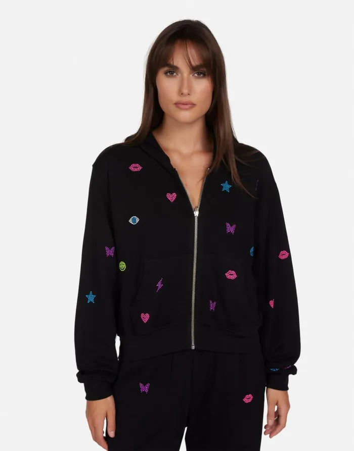 Women039s Lachelle Neon Stud Elements Black Lauren Moshi Hoodies