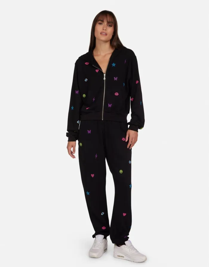Women039s Lachelle Neon Stud Elements Black Lauren Moshi Hoodies