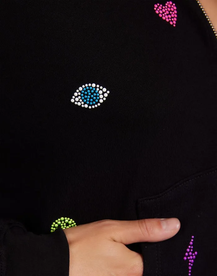 Women039s Lachelle Neon Stud Elements Black Lauren Moshi Hoodies