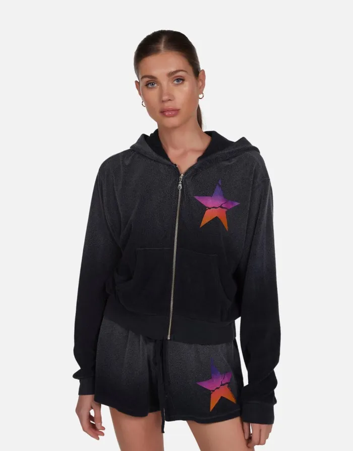 Women039s Lachelle Ombre Cracked Star Jet Black Ombre Lauren Moshi Hoodies