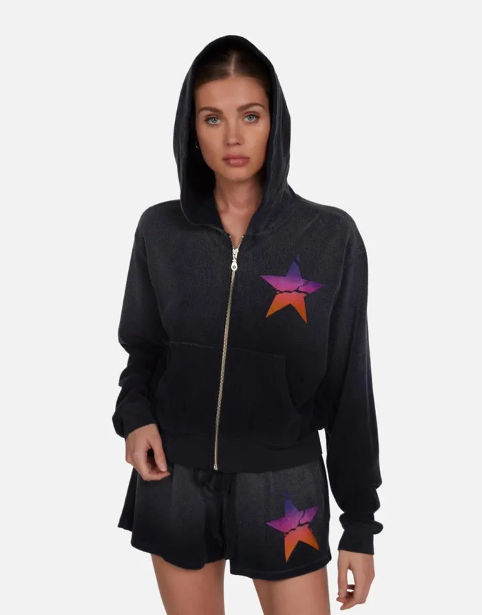 Women039s Lachelle Ombre Cracked Star Jet Black Ombre Lauren Moshi Hoodies