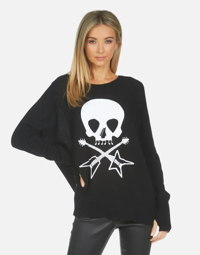 Women039s Ladona Music Skull Black Lauren Moshi Sweaters and Knits
