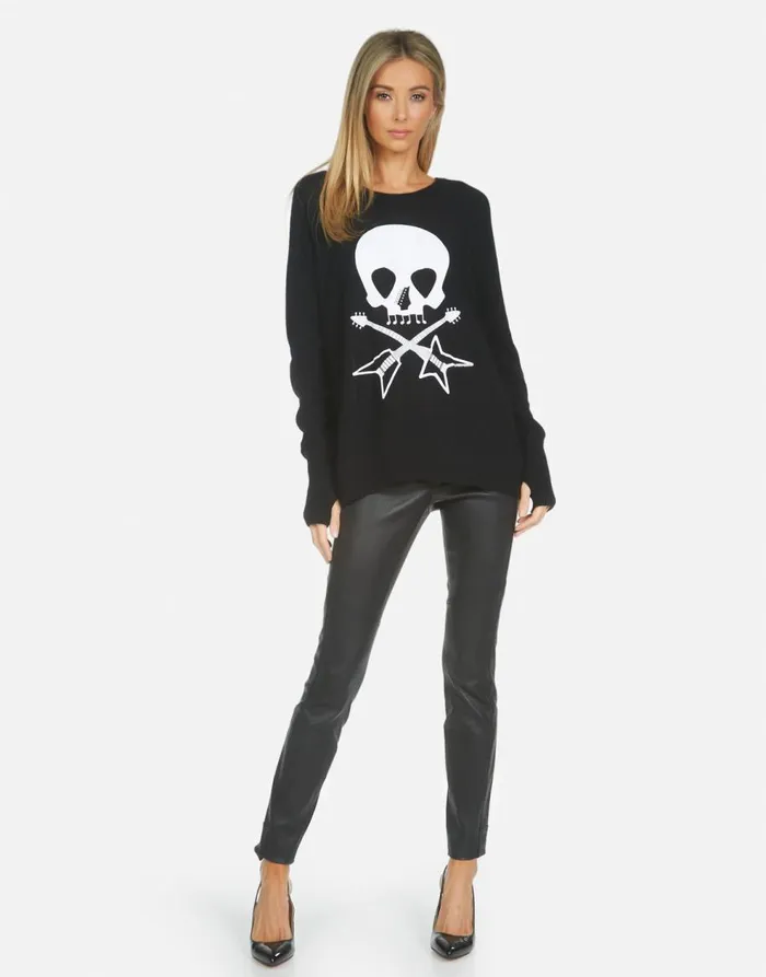 Women039s Ladona Music Skull Black Lauren Moshi Sweaters and Knits