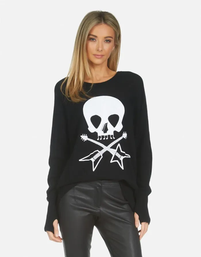 Women039s Ladona Music Skull Black Lauren Moshi Sweaters and Knits