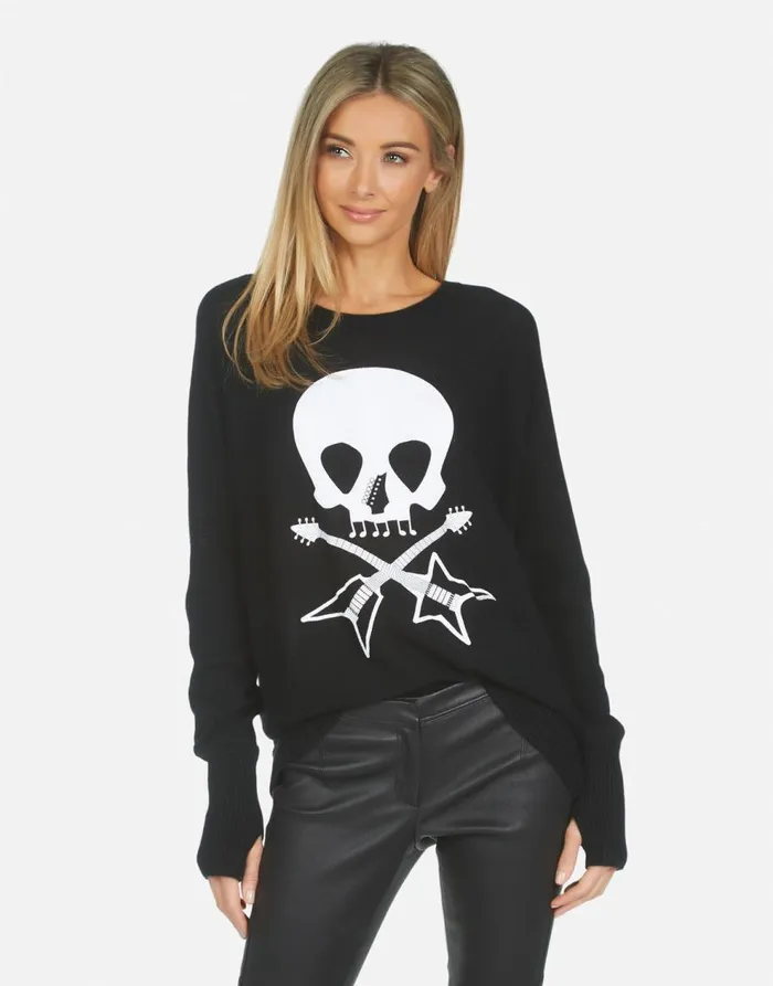 Women039s Ladona Music Skull Black Lauren Moshi Sweaters and Knits