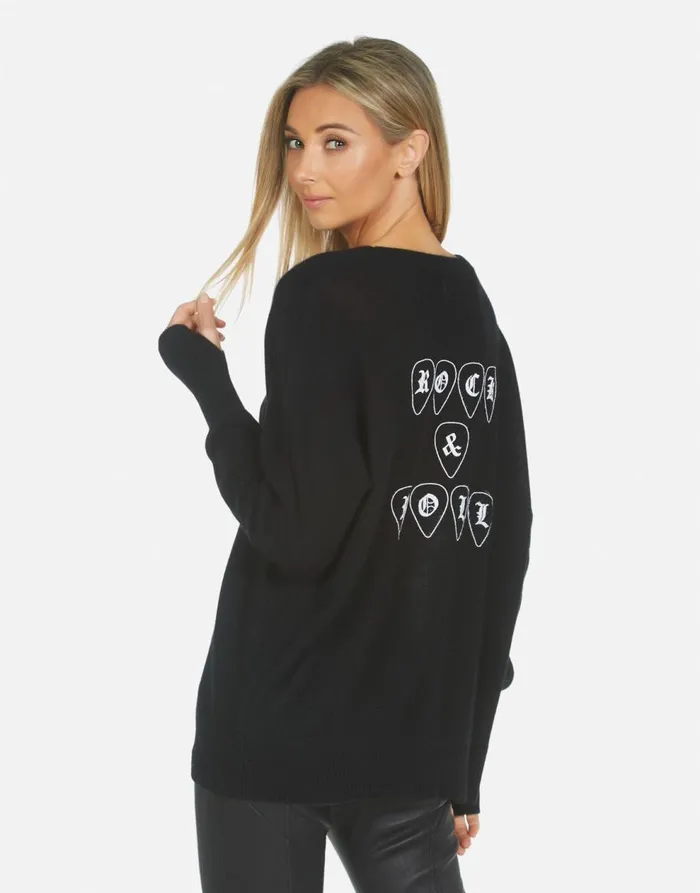 Women039s Ladona Music Skull Black Lauren Moshi Sweaters and Knits