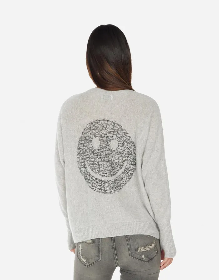 Women039s Ladona Positive Happyface Heather Grey Lauren Moshi Sweaters and Knits