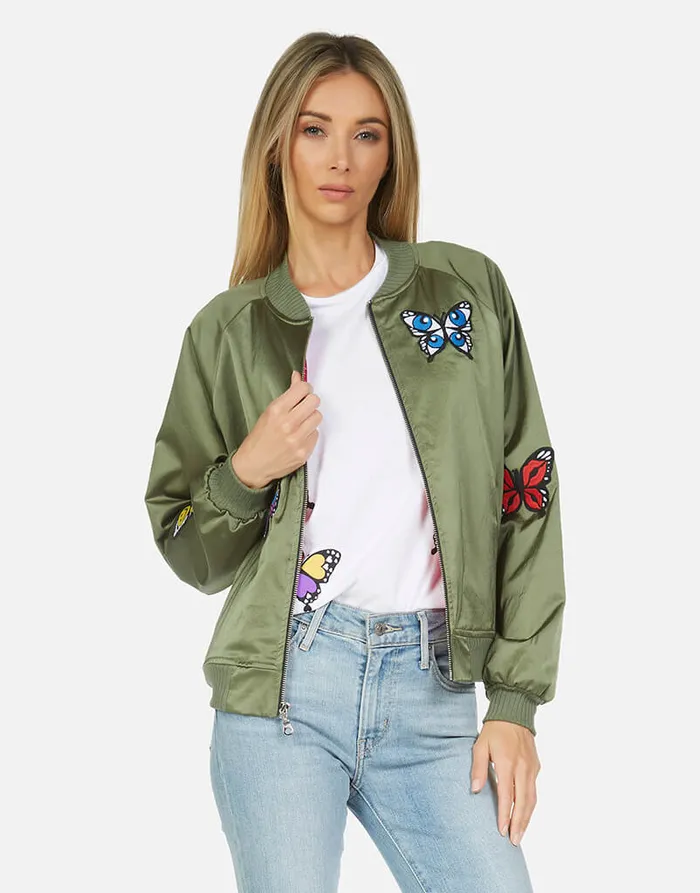 Women039s Levelle Butterfly Patches Military Hot Pink Lauren Moshi Jackets