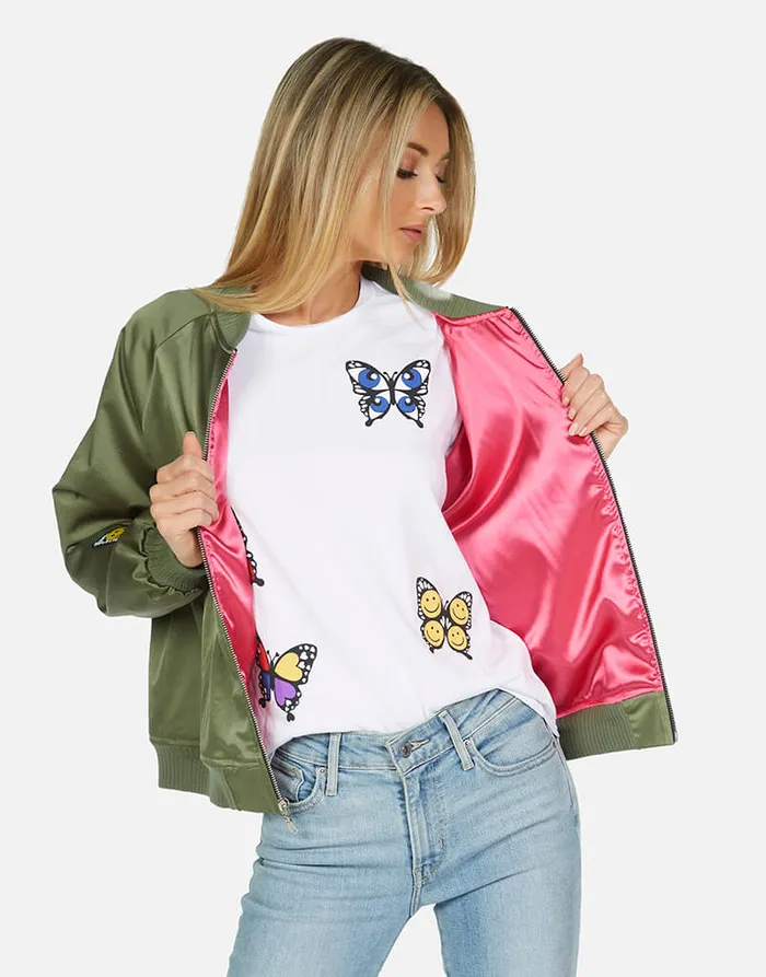 Women039s Levelle Butterfly Patches Military Hot Pink Lauren Moshi Jackets