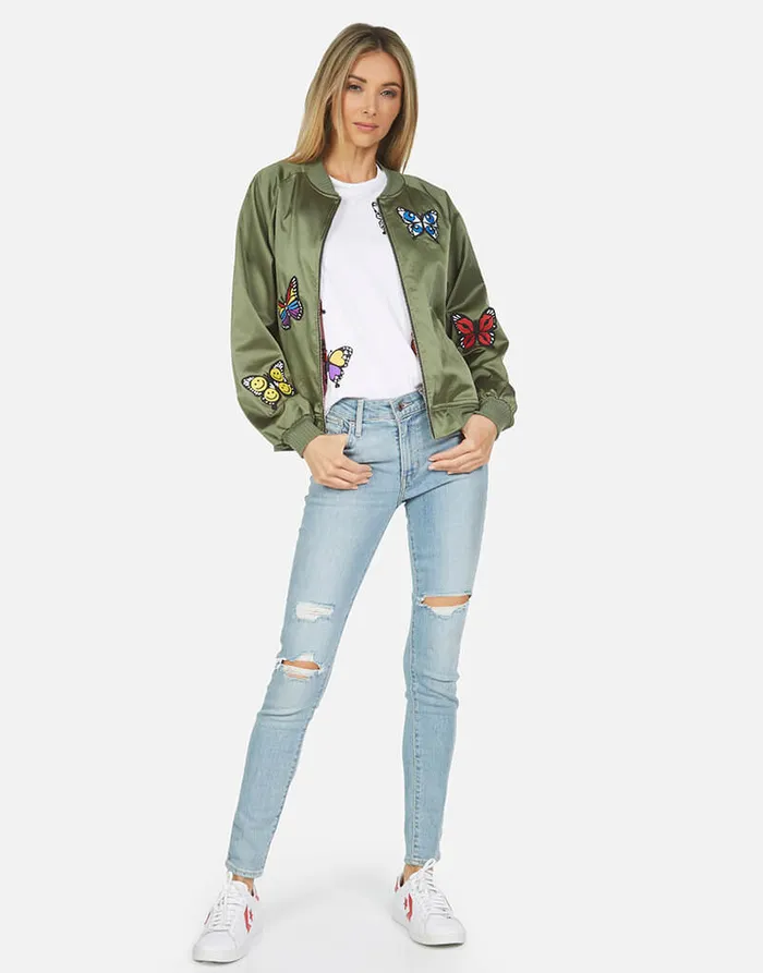 Women039s Levelle Butterfly Patches Military Hot Pink Lauren Moshi Jackets
