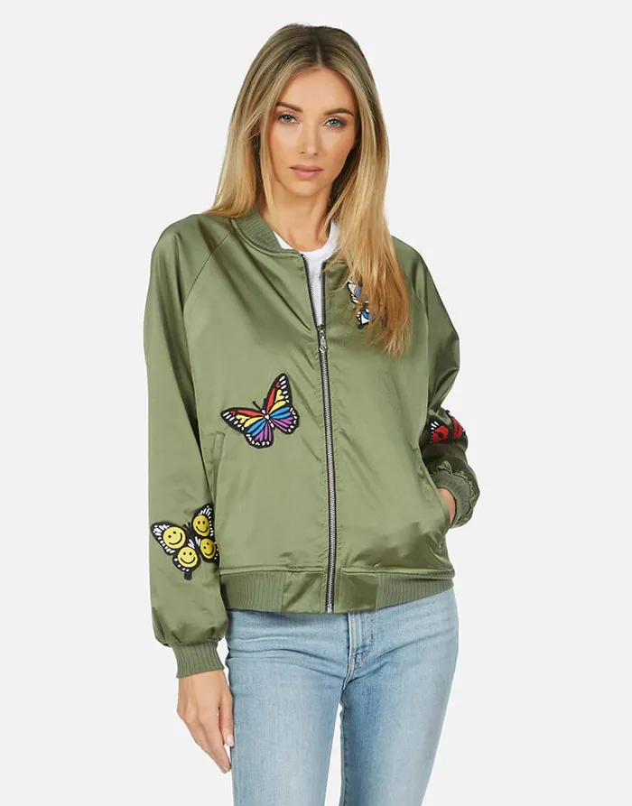 Women039s Levelle Butterfly Patches Military Hot Pink Lauren Moshi Jackets