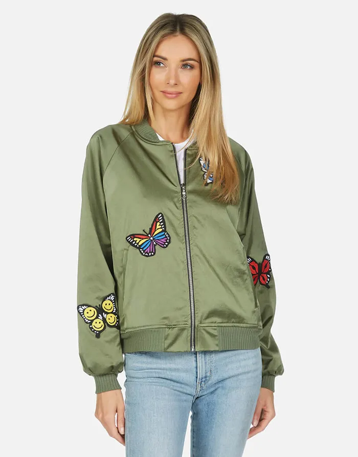 Women039s Levelle Butterfly Patches Military Hot Pink Lauren Moshi Jackets